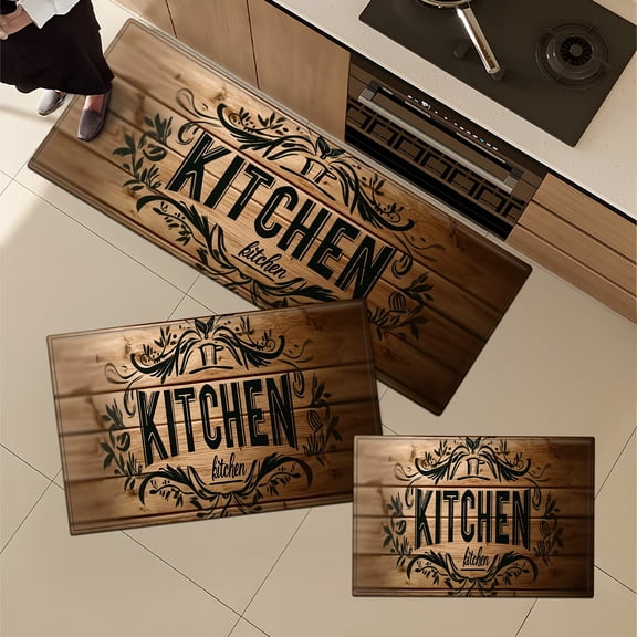 YIMEIS Merry Christmas Trees Deer Snowflakes Fall Kitchen Mats Set of 3, Winter Home Decor Low-Profile Kitchen Rugs for Floor - 3pcs 16*24 and 20*30 and 17*47 in