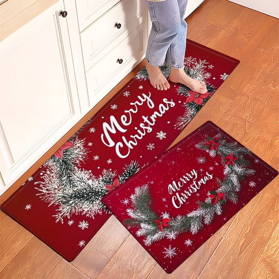 YIMEIS Merry Christmas Wishes Kitchen Mat Washable Non-Skid Absorbent Runner Rugs (16''24''/47''18'') - 1/2 Pcs Recommended for Kitchen Sink Front/Floor, Suitable for All Age Groups