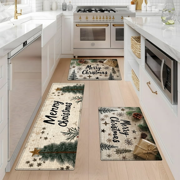 YIMEIS Merry Christmas Kitchen Decor Set of 3 Christmas Fall Kitchen Rugs, Xmas Decorative Farmhouse Floor Mats for Home Kitchen Dining Room Decorations - 16''*24'' and 20''*30'' and 17''*47'' inch