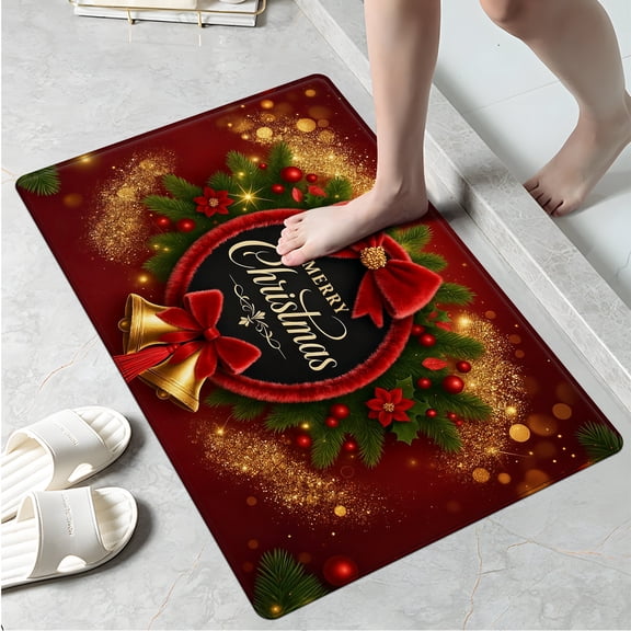 YIMEIS Merry Christmas, bow Machine Washable Non-Slip Rubberback Indoor Runner Rug/Area Rug for Kitchen, Hallway, Kitchen, Entryway, Bathroom, 1 Piece - 16''*24''