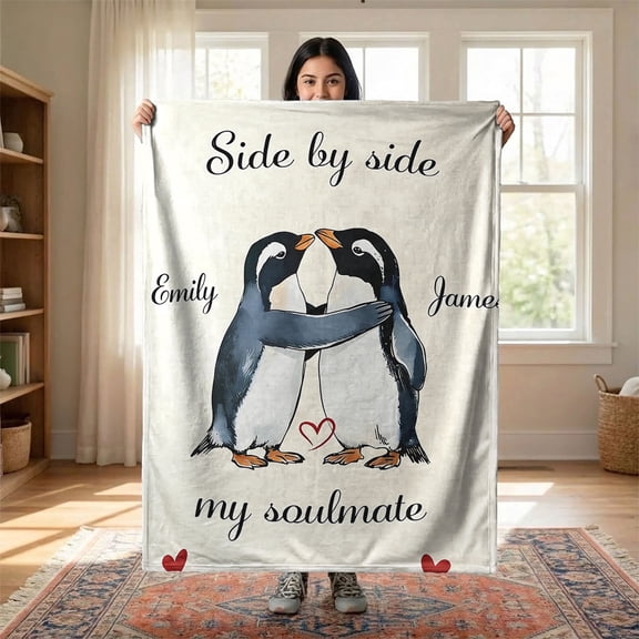 YIMEIS Penguin couple Multi-Functional Flannel Throw, Skin-Friendly & Heat-Locking, Home & Travel Use, 40*50 inch for Needs