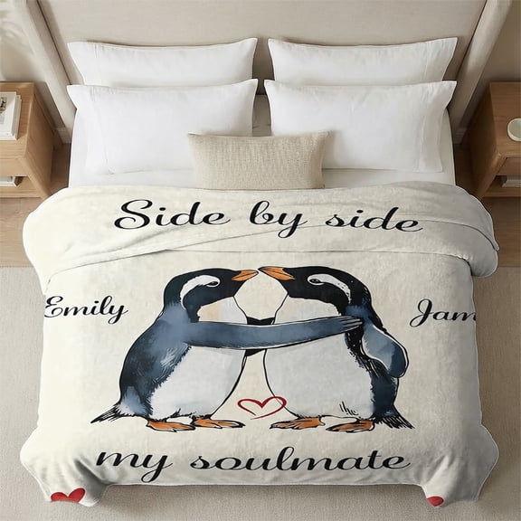 YIMEIS Penguin couple Soft Flannel Blanket, 30*40 Inch Multiple Sizes, Easy Clean & Durable, for Office Nap Sofa Movie