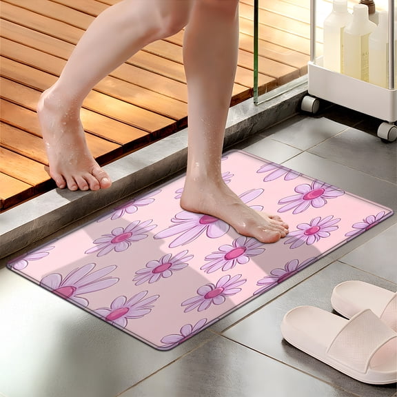 YIMEIS Pink Daisy Pattern 1Pc Flannel Mat & Kitchen Rugs,Soft Non-slip,16''×24'' Inches,for Entryway Bathroom