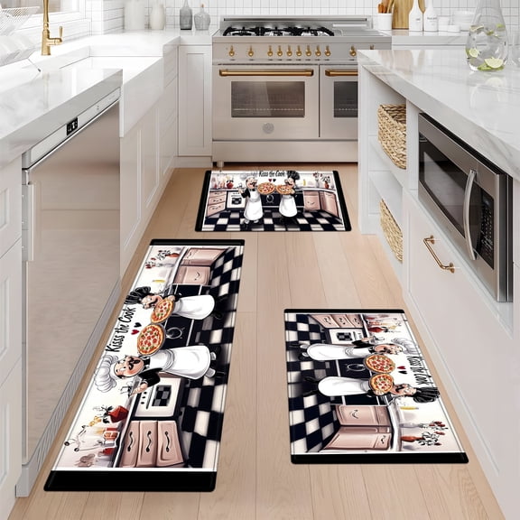 YIMEIS Pizza Chef Valentine's Day Kitchen Mat Washable Non-Skid Absorbent Runner Rugs (16''24''/20''32''/47''18'') - 1/2/3 Pcs Recommended for Kitchen Sink Front/Floor, Suitable for All Age Groups