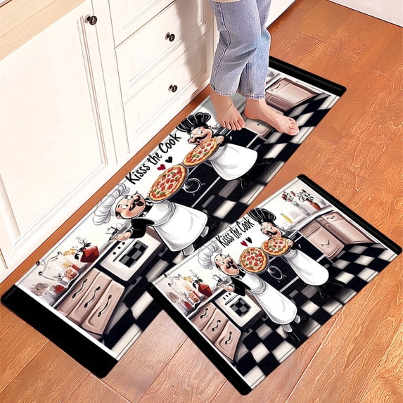 YIMEIS Pizza Chef Valentine's Day Kitchen Mat Washable Non-Skid Absorbent Runner Rugs (16''24''/47''18'') - 1/2 Pcs Recommended for Kitchen Sink Front/Floor, Suitable for All Age Groups