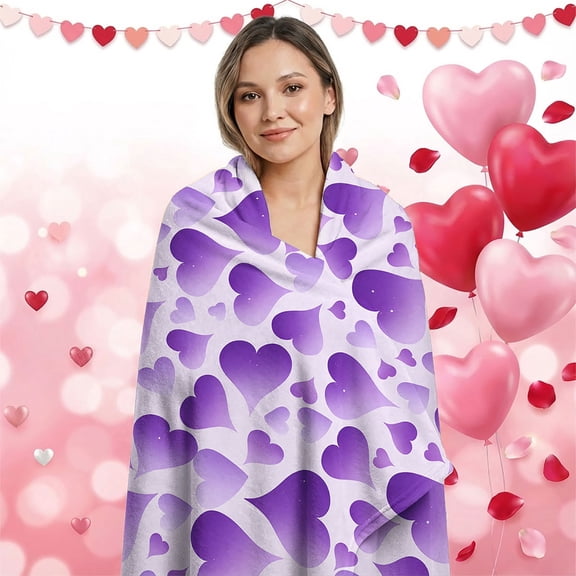 YIMEIS Purple heart background High-Density Flannel Warm Blanket, 30*40 inch Non-Shedding & Anti-Pilling, All-Season, for Sofa Bedroom Car