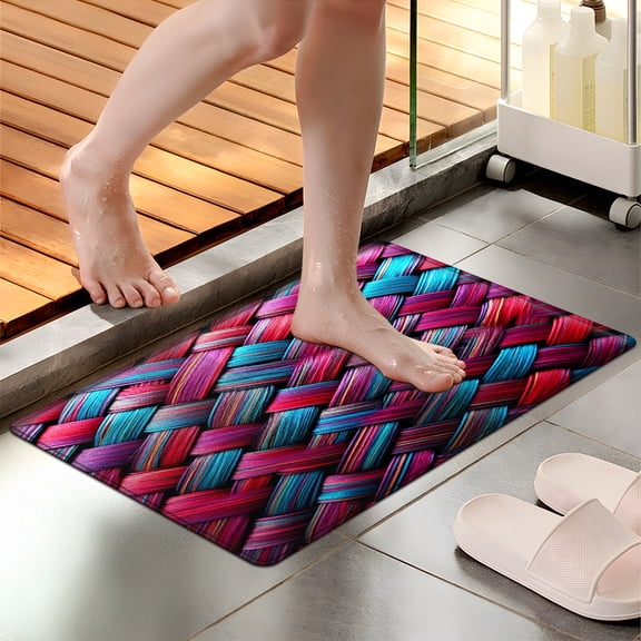 YIMEIS Rainbow Woven Texture Household 1Pc Flannel Mat and Kitchen Rugs,Soft Non-slip for Bedroom Entryway