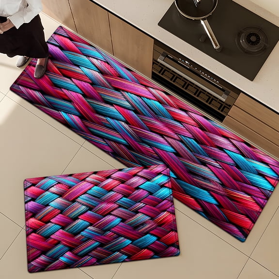 YIMEIS Rainbow Woven Texture Soft Non-slip 2Pcs Flannel Mat and Kitchen Rugs,16''x24'' & 17''x47'',for Bathroom Entryway Bedroom