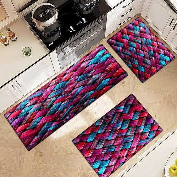 YIMEIS Rainbow Woven Texture Soft Non-slip 3Pcs Flannel Mat & Kitchen Rugs,Great for Entryway Bathroom