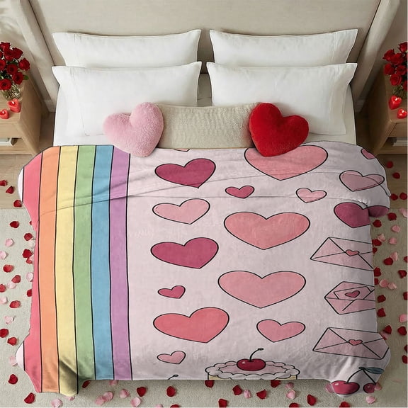 YIMEIS Rainbow heart-shaped cake Flannel Blanket,60*80 inch Available, Skin-Friendly & Warm, Multi-Scene Use, for Home Office Car Nap