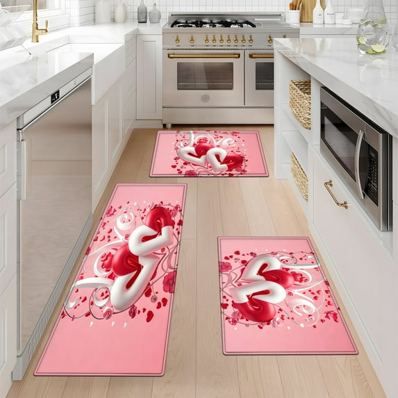 YIMEIS Romance on Valentine's Day Kitchen Mat Rug Set - 3 Pcs Perfect for Kitchen Counter, 16''*24''/20''*32''/47''*18'', Functional for Decoration