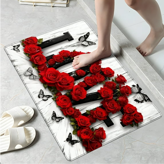 YIMEIS Roses, Valentine's Day butterflies Kitchen Mat Rug - 1Pcs Perfect for Kitchen Counter, 16''*24'', Functional for Decoration
