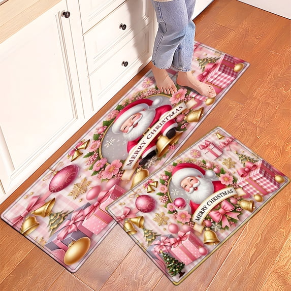 YIMEIS Santa Claus Christmas tree gift box Machine Washable Non-Slip Rubberback Indoor Runner Rug/Area Rug for Kitchen, Hallway, Kitchen, Entryway, Bathroom, 2 Piece Set - 16''*24''/47''*18''