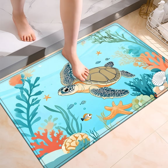 YIMEIS Sea Turtle Marine Map Bathroom-Specific Flannel Non-Slip Mat 15.7''*23.6'', Soft, Rug by Bathroom Sink