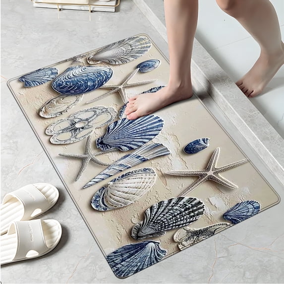 YIMEIS Seashell Starfish Ocean Decor Fall Kitchen Mats,Xmas Winter Seasonal Farmhouse Home Seasonal Decorations Rugs for Floor - 16''*24''