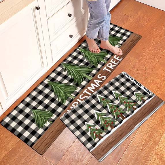 YIMEIS Snow scene of Christmas tree Fall Kitchen Rugs Set of 2, Xmas Holiday Kitchen Mat Decor Home Decorations, Green Christmas Mats for Kitchen Floor - 16''*24'' and 17''*47'' in