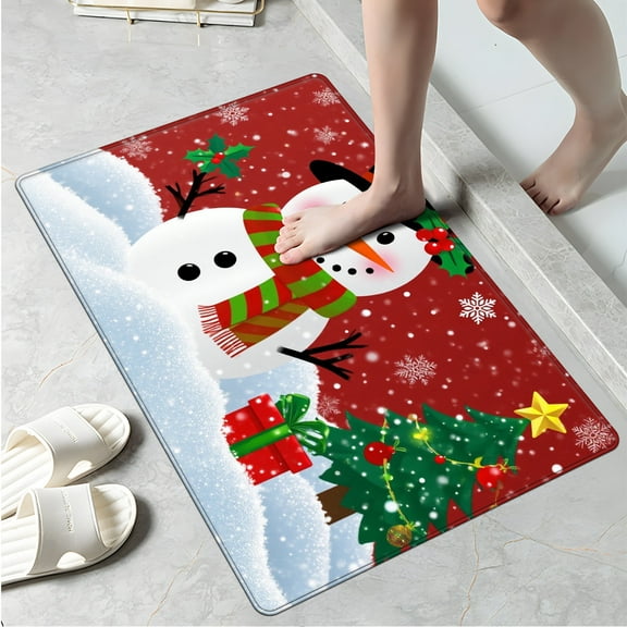 CCTFS Snowman Christmas present Fall Kitchen Rugs, Xmas Holiday Kitchen Mat Decor Home Decorations, Green Christmas Mats for Kitchen Floor - 16''*24''