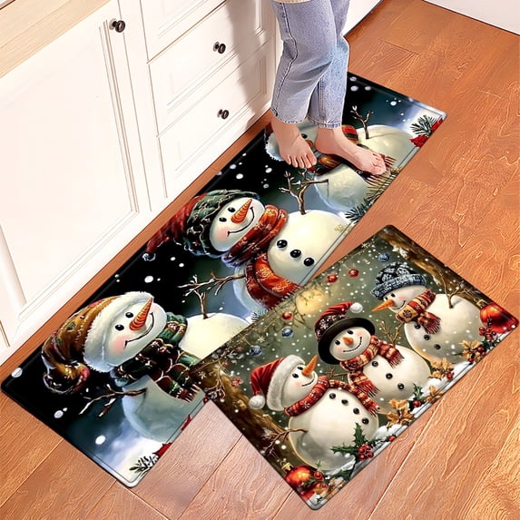 YIMEIS Snowmen Christmas Winter Kitchen Mat Rug Set - Perfect for Kitchen Counter, 16''*24''/47''*18'', Functional for Decoration