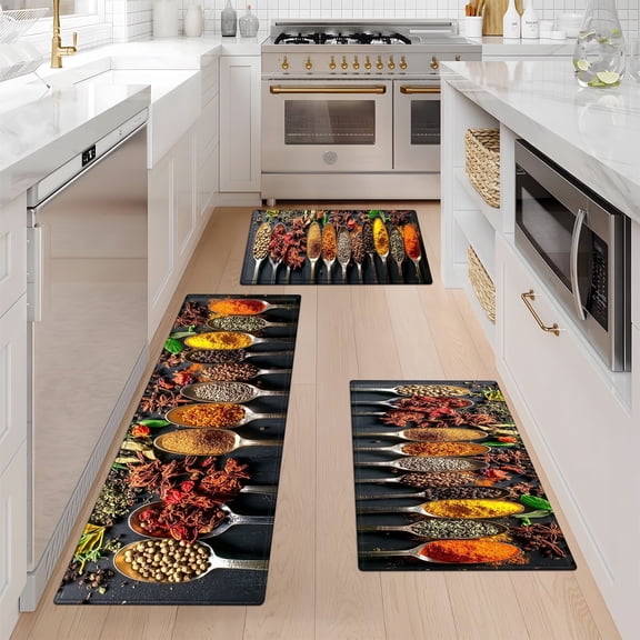 YIMEIS Spice Festive Flavorful Ingredients Kitchen Mat Rug Set - 1/2/3 Pcs Perfect for Kitchen Counter, 16''*24''/20''*32''/47''*18'', Functional for Decoration