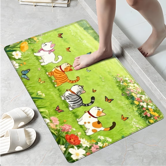 YIMEIS Spring Kitten and Butterfly Kitchen Decor Christmas Fall Kitchen Rugs, Xmas Decorative Farmhouse Floor Mats for Home Kitchen Dining Room Decorations - 16''*24''