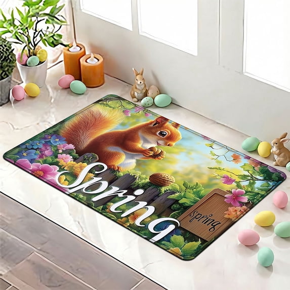 YIMEIS Spring Squirrel 23.6''*35.4'' Flannel Skin-Friendly Mat, Non-Slip, Rug Around Bathtub
