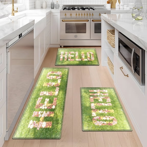 YIMEIS Spring day Floral rug Soft Non-slip 3Pcs Flannel Mat & Kitchen Rugs,Great for Entryway Bathroom