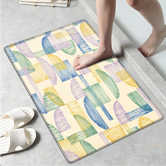 YIMEIS Spring geometric color block patchwork 1Pc Everyday Flannel Mat & Kitchen Rugs,Soft Non-slip for Bathroom Bedroom