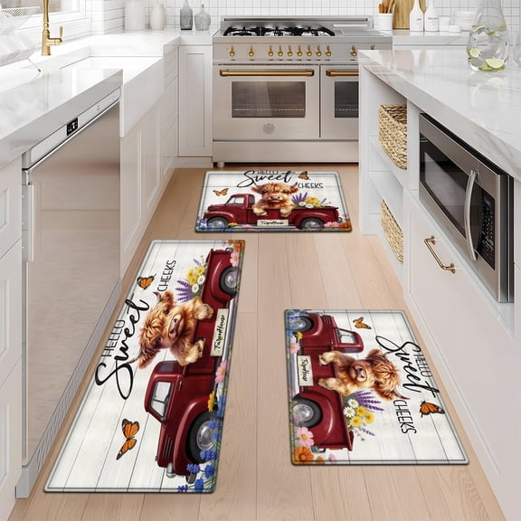 YIMEIS Springtime Countryside Moments Floral rug Multi-purpose 3-Piece Flannel Mat and Kitchen Rugs,Soft Non-slip for Home Bedroom Bathroom