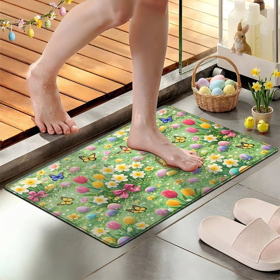 YIMEIS Springtime Easter Eggs 1Pc Flannel Mat & Kitchen Rugs,Soft Non-slip,16''×24'' Inches,for Entryway Bathroom