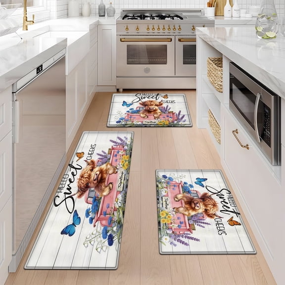 YIMEIS Springtime Floral rug 3Pcs Flannel Mat & Kitchen Rugs Set,Soft Non-slip,16''×24'' 20''×30'' 17''×47'' Inches,for Entryway Bathroom