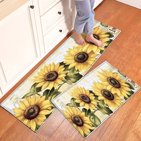 YIMEIS Sunflower Festive Celebration Kitchen Mat Rug Set - 1/2 Pcs Perfect for Kitchen Counter, 16''*24''/47''*18'', Functional for Decoration