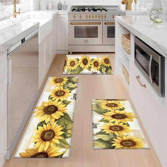 YIMEIS Sunflower Philharmonic Festival Fall Kitchen Rugs Set of 3, Xmas Holiday Kitchen Mat Decor Home Decorations, Green Christmas Mats for Kitchen Floor - 16''*24'' and 20''*30'' and 17''*47''