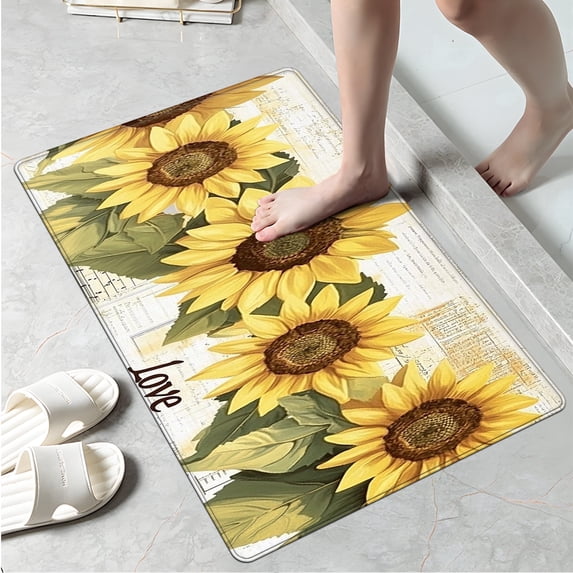 YIMEIS Sunflower Philharmonic Festival Fall Kitchen Rugs, Xmas Holiday Kitchen Mat Decor Home Decorations, Green Christmas Mats for Kitchen Floor - 16''*24''