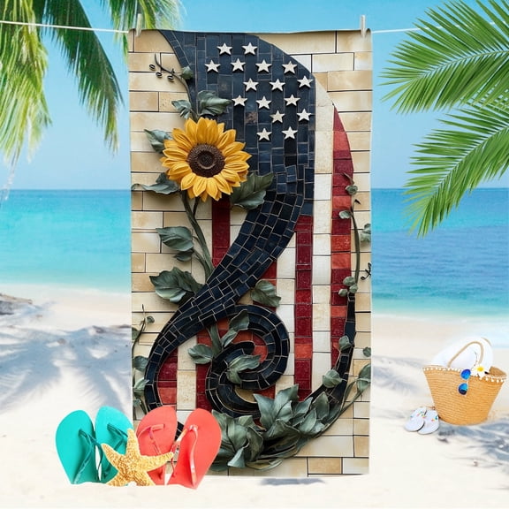 YIMEIS Sunflower and Flag Art Microfiber beach towels 30×60in Quick Dry Sand Free for Beach Trips