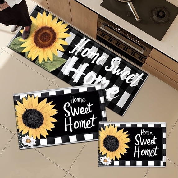 YIMEIS Sunflowers warm home 3Pcs Flannel Kitchen Runner Rug Set, Non-Slip Machine Washable Mats for Kitchen & Home Decor