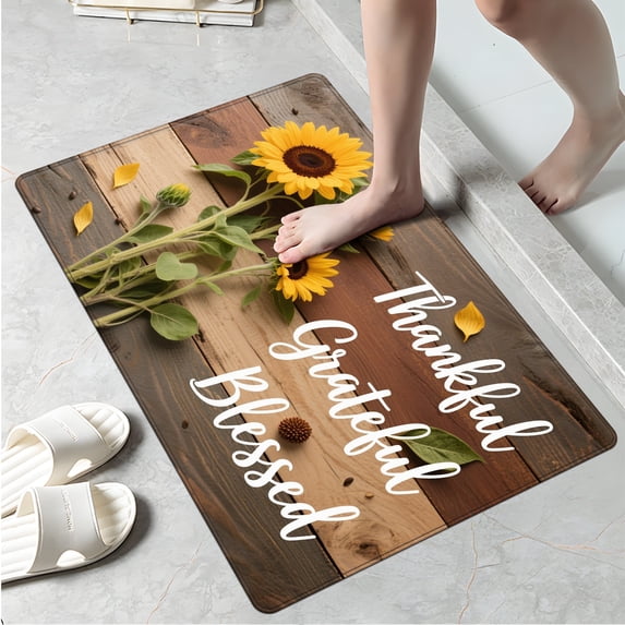 YIMEIS Thankful Grateful Blessed Machine Washable Non-Slip Rubberback Indoor Runner Rug/Area Rug for Kitchen, Hallway, Kitchen, Entryway, Bathroom, 1 Piece - 16''*24''