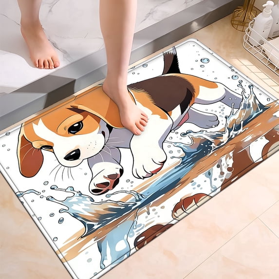 YIMEIS The dog splashed in the water 19.7''*31.5'' Flannel Bath Mat, Slip Resistant, Mat for Bathroom Shower
