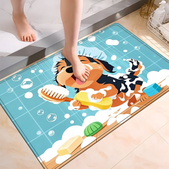 YIMEIS The dog takes a bath Household Flannel Bath Mat 19.7''*31.5'', Soft & Non-Slip, Mat in Bathroom
