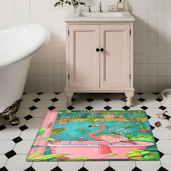 YIMEIS Tropical Bath Non-Slip Skin-Friendly Flannel Mat 15.7''*23.6'', Rug for Post-Shower Bathroom, Wear-Resistant Mat for Bedroom