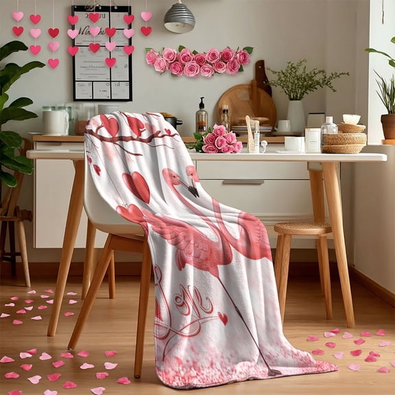 YIMEIS Valentine's Day Flamingo 1 Flannel Blanket,40*50 inch Available, Skin-Friendly & Warm, Multi-Scene Use, for Home Office Car Nap