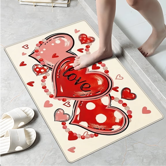 YIMEIS Valentine's Day Heart Element Kitchen Mat Rug - Perfect for Kitchen Counter, 16''*24'', Functional for Decoration