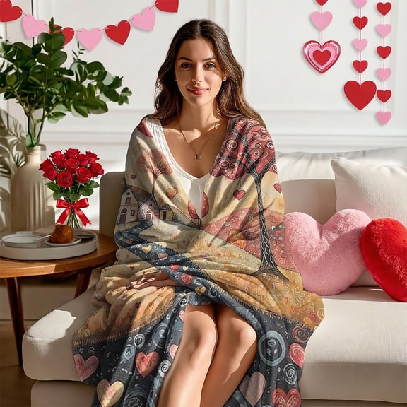 YIMEIS Valentine's Day Tree Heart Flannel Blanket,60*80 inch Available, Skin-Friendly & Warm, Multi-Scene Use, for Home Office Car Nap