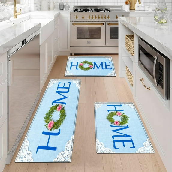 YIMEIS Warm home Fall Kitchen Rugs Set of 3, Xmas Holiday Kitchen Mat Decor Home Decorations, Green Christmas Mats for Kitchen Floor - 16''*24'' and 20''*30'' and 17''*47'' in