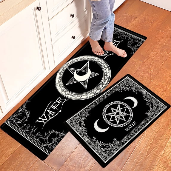 YIMEIS Water Moon Pentacle Kitchen Mat Washable Non-Skid Absorbent Runner Rugs (16''24''/47''18'') - 1/2 Pcs Recommended for Kitchen Sink Front/Floor, Suitable for All Age Groups