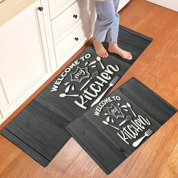 YIMEIS Welcome to the kitchen Fall Kitchen Mats Set of 2,Xmas Winter Seasonal Farmhouse Home Seasonal Decorations Rugs for Floor - 16''*24'' and 17''*47'' in