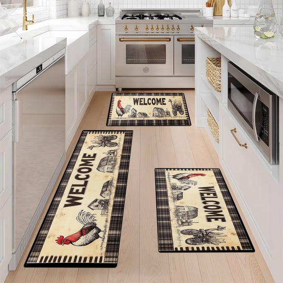 YIMEIS Welcome to the Year of the Rooster Fall Kitchen Rugs Non Skid Washable Area Carpet [Made in USA], Multi - 3 Pcs 16''*24''/20''*32''/47''*18''