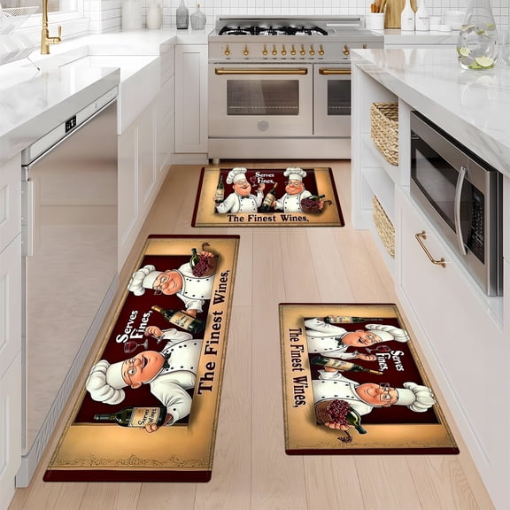 YIMEIS Wine Chefs Grapes Fall Kitchen Rugs Non Skid Washable Area Carpet [Made in USA], Multi - 1/2/3 Pcs 16''*24''/20''*32''/47''*18