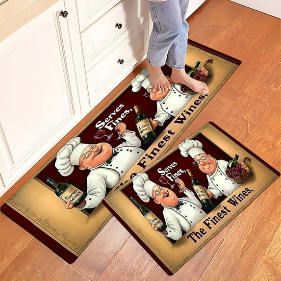 YIMEIS Wine Chefs Grapes Fall Kitchen Rugs Non Skid Washable Area Carpet [Made in USA], Multi - 1/2/3 Pcs 16''*24''/20''*32''/47''*18