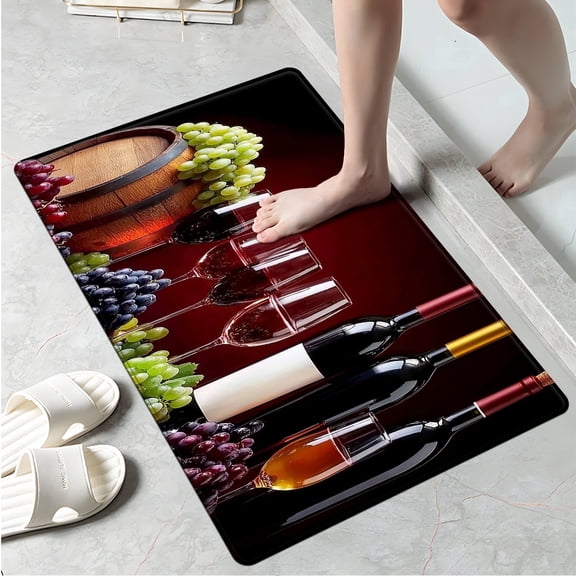YIMEIS Wine Festival Grapes Bottles Machine Washable Non-Slip Rubberback Indoor Runner Rug/Area Rug for Kitchen, Hallway, Kitchen, Entryway, Bathroom, 1 Piece - 16''*24''