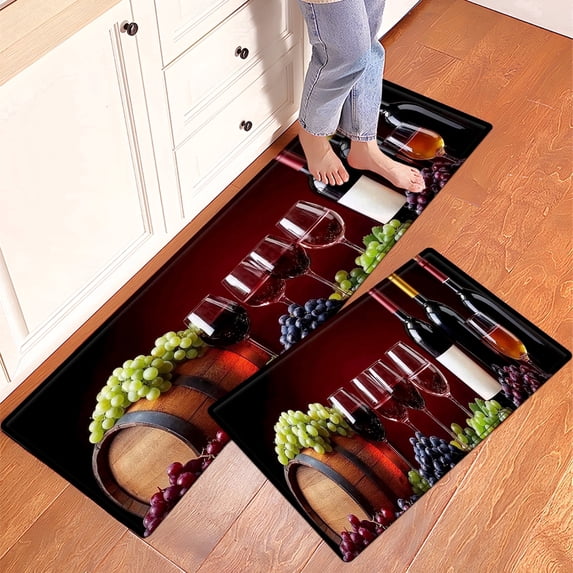 YIMEIS Wine Festival Grapes Bottles Machine Washable Non-Slip Rubberback Indoor Runner Rug/Area Rug for Kitchen, Hallway, Kitchen, Entryway, Bathroom, 2 Piece Set - 16''*24''/47''*18''